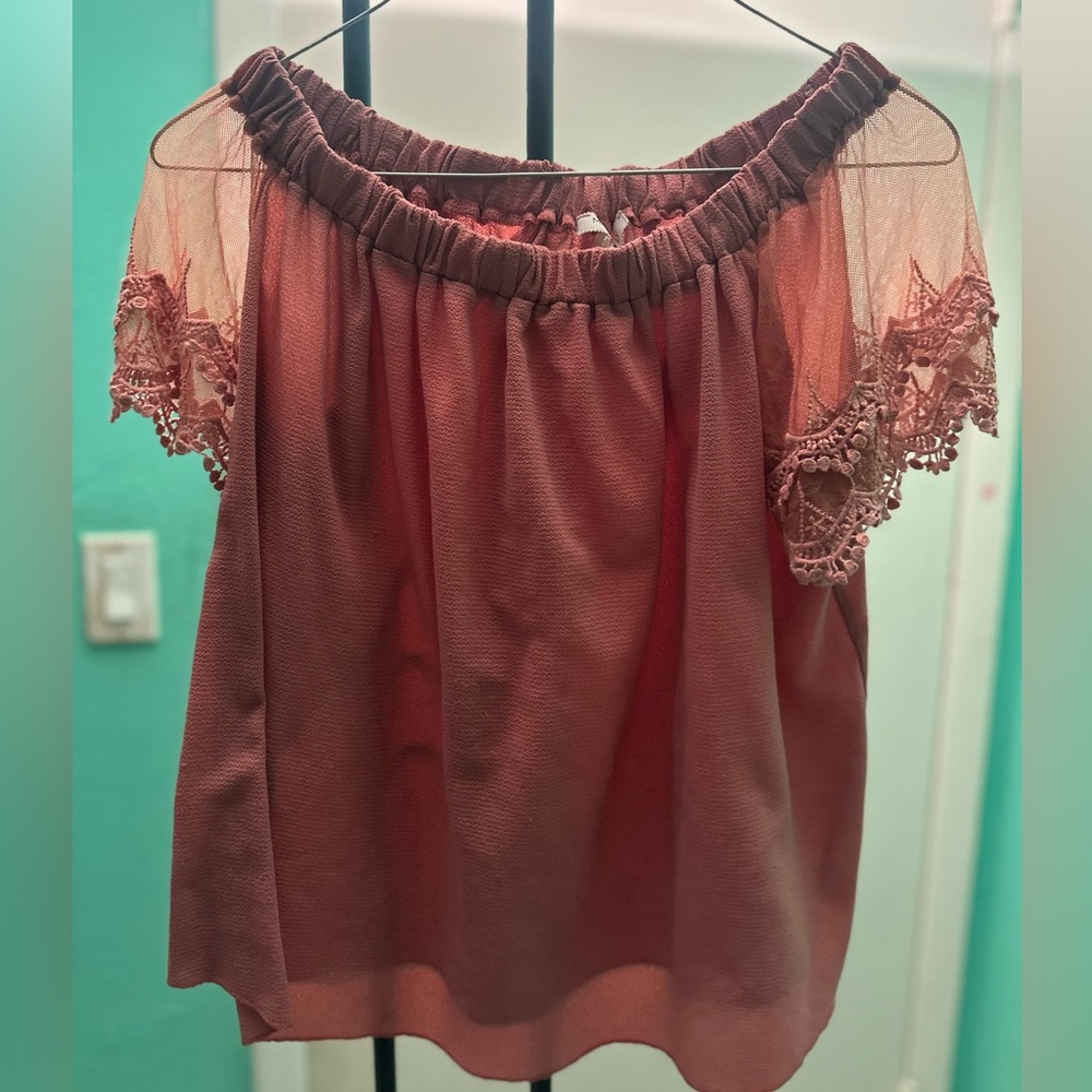 Pink Meshy Off the Shoulder Blouse